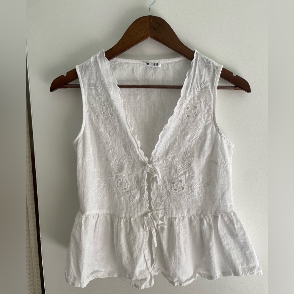 Cotton White Sleeveless Embroidered Top